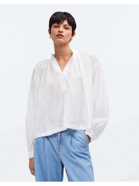 Madewell Tops - Madewell Shirred Long-Sleeve Top Women's XS Eyelet White Boho Lightweight Blouse